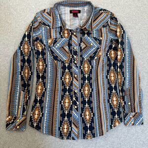 Rock&Roll Aztec Print Longsleeve Pearl Snap Shirt Womens Size S